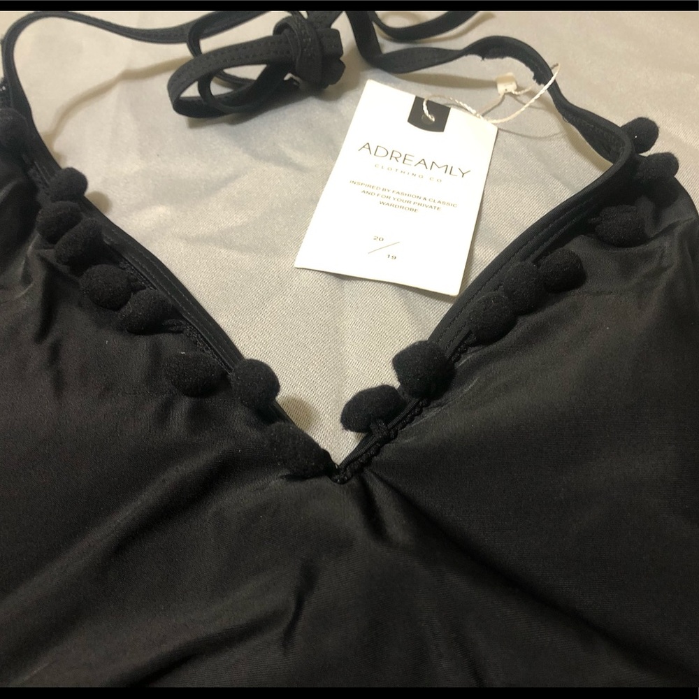 Adreamly Black Bathingsuit Swimsuit Pom Poms High Cut Sheer Medium